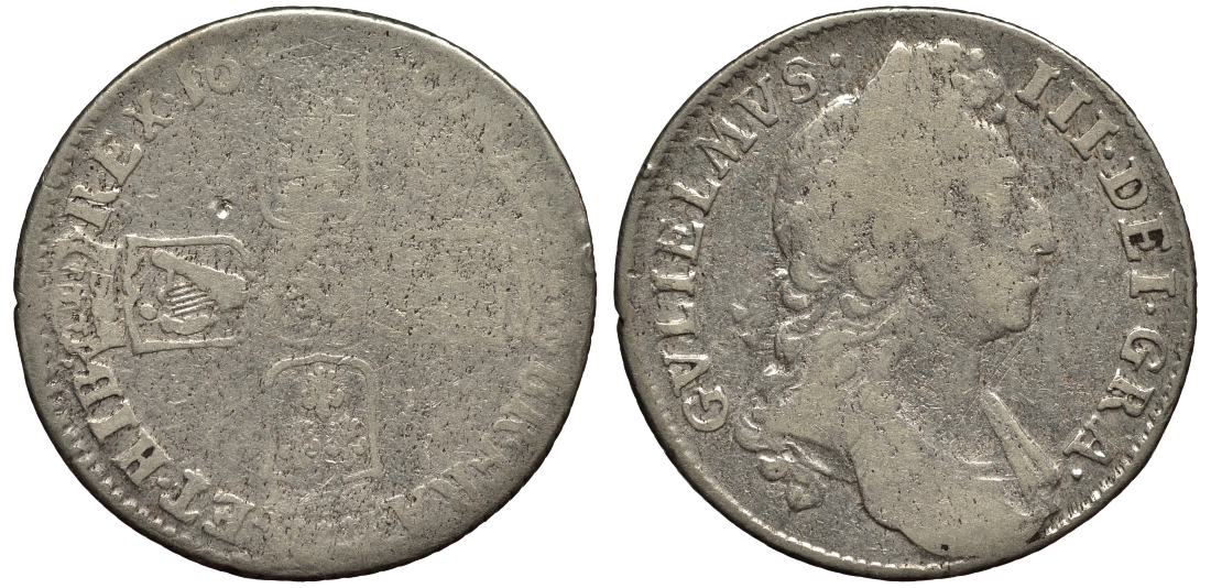 Англия 1 шиллинг 1696 Вильгельм III (1694-1702) Spink 3497, KM 533 серебро 1523-824