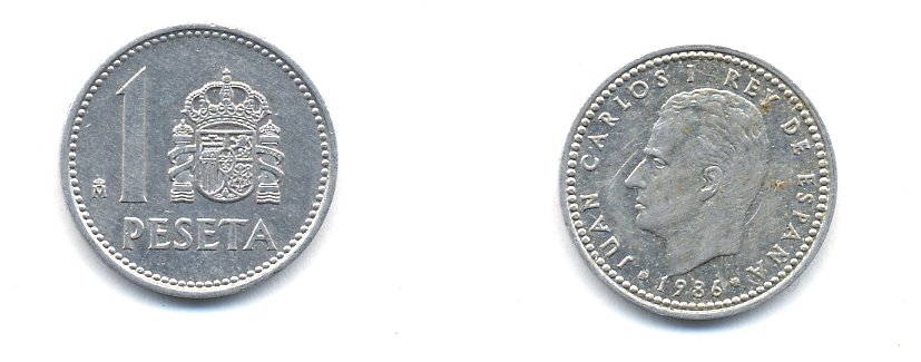 Испания 1 песета 1986 M, Хуан Карлос I (1975-2014) KM 821 алюминий 54-141