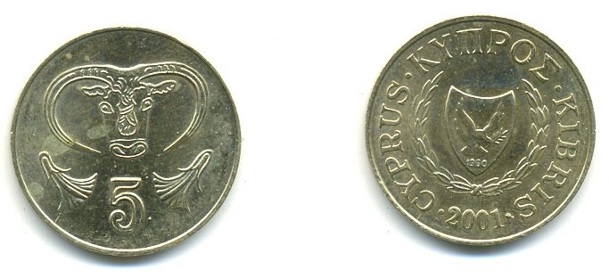 КИПР 5 ЦЕНТОВ 2001 KM 55.3 никель латунь 3999-227