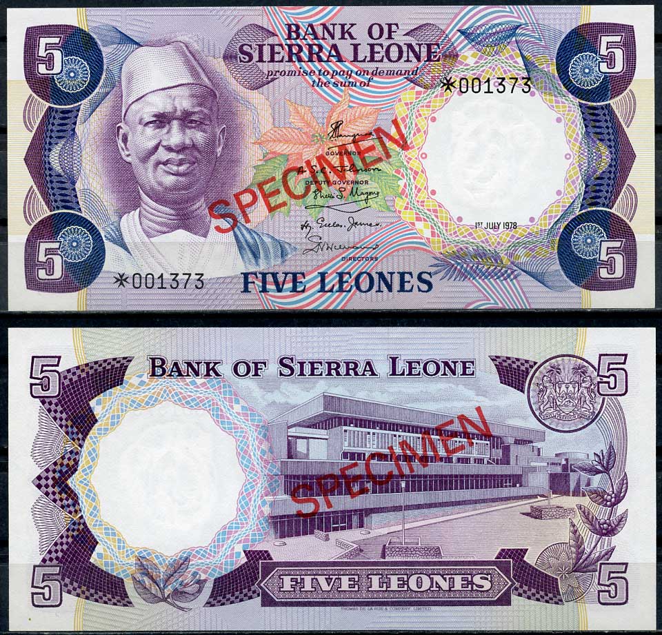 Сьерра-Леоне 50 центов, 1, 2, и 5 емалангени 1978 образец, Specimen, № 001373 Pick 4 s, 5 s, 6 s, 7 s  бумага  UNC (пресс) 451-24-1