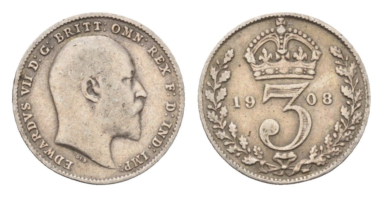 Великобритания 3 пенса 1908 Эдуард VII (1901-1910) KM 797.2, Spink 3984 серебро 4174-1057