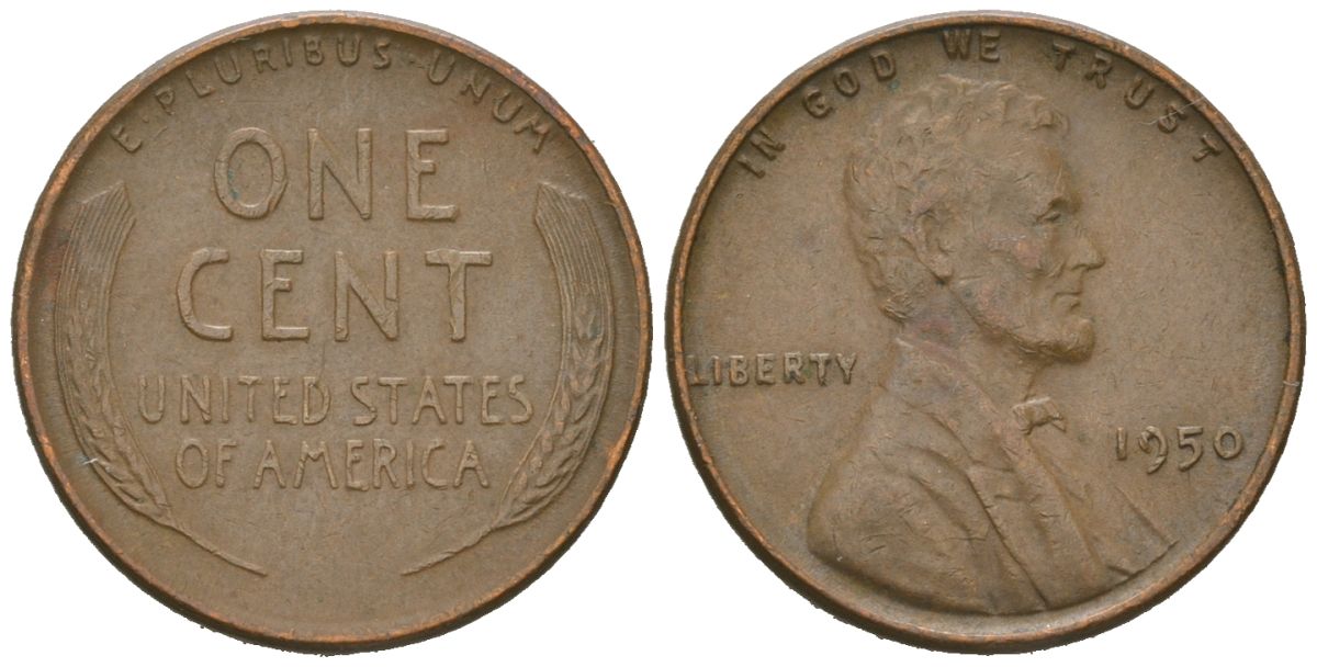 США 1 цент 1950 Авраам Линкольн KM 132 бронза 214-622