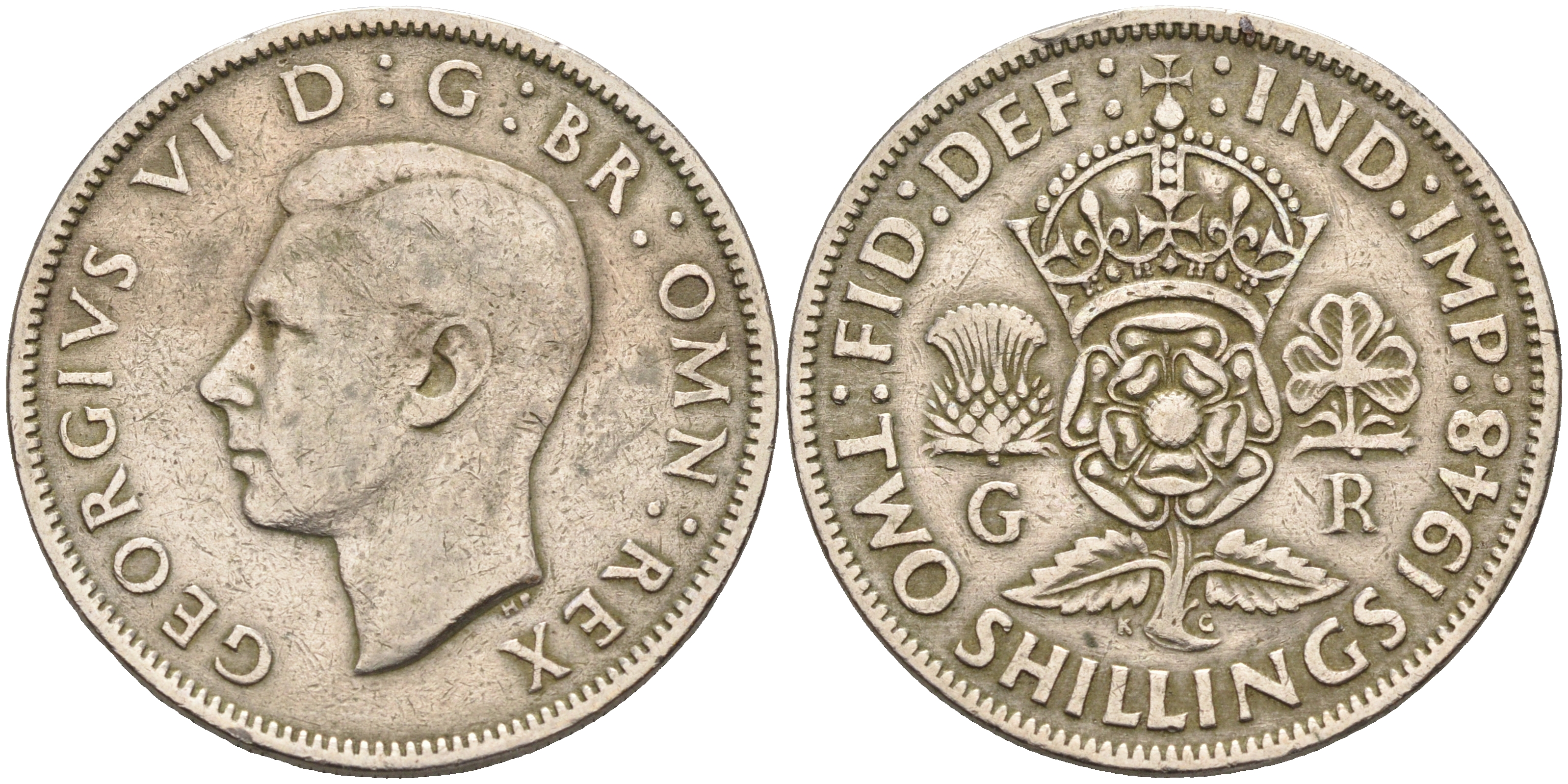 Великобритания 2 шиллинга (флорин) 1948 Георг VI (1936-1952) KM 865, Spink 4102 медно-никель    4149-246