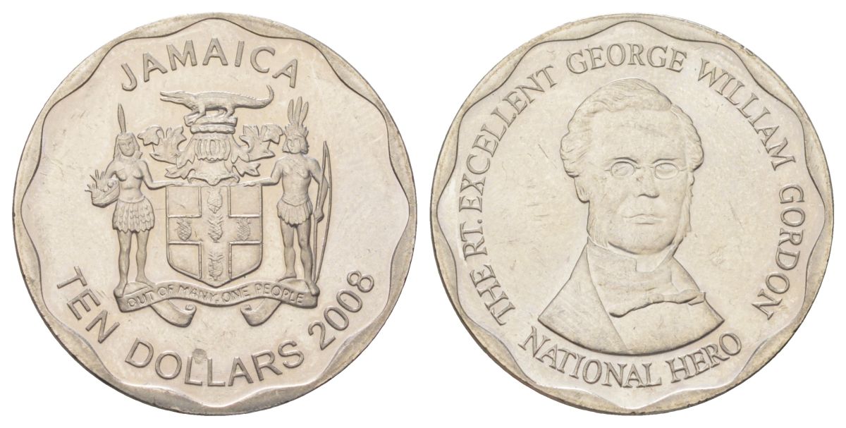 Ямайка 10 долларов 2008 KM 190 нержавеющая сталь UNC 4622-1152