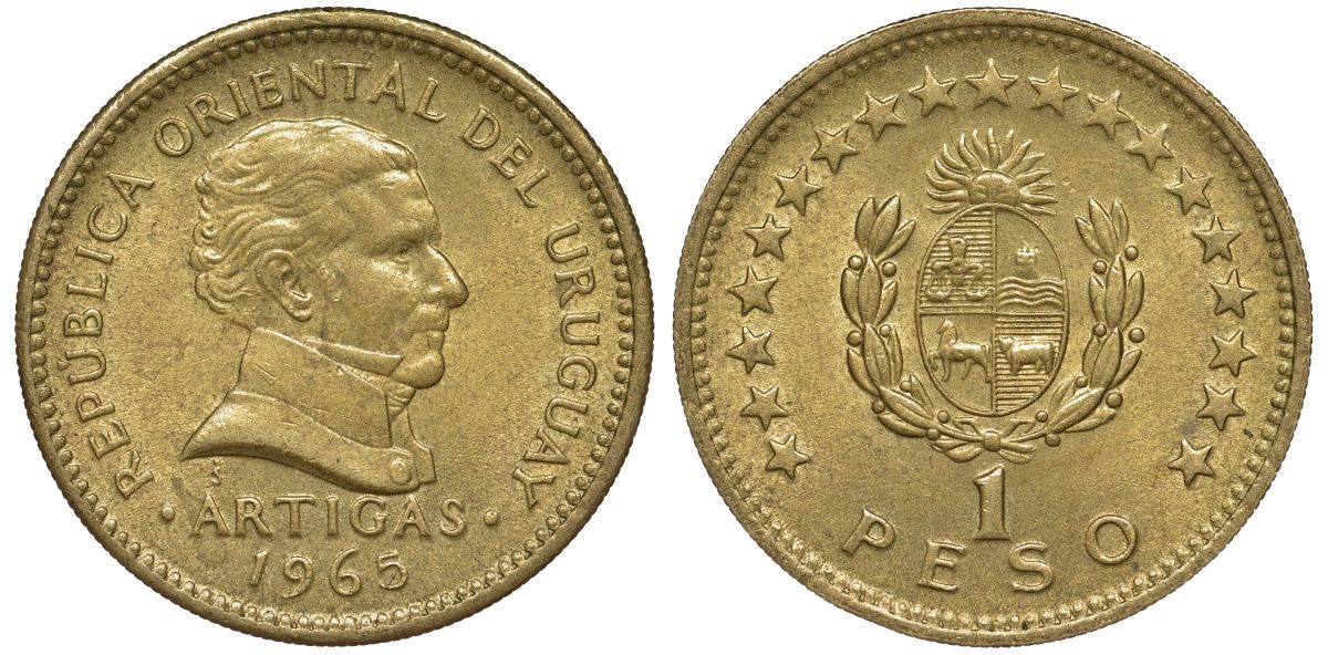 Уругвай 1 песо 1965 KM 46 алюминиевая бронза 106-952