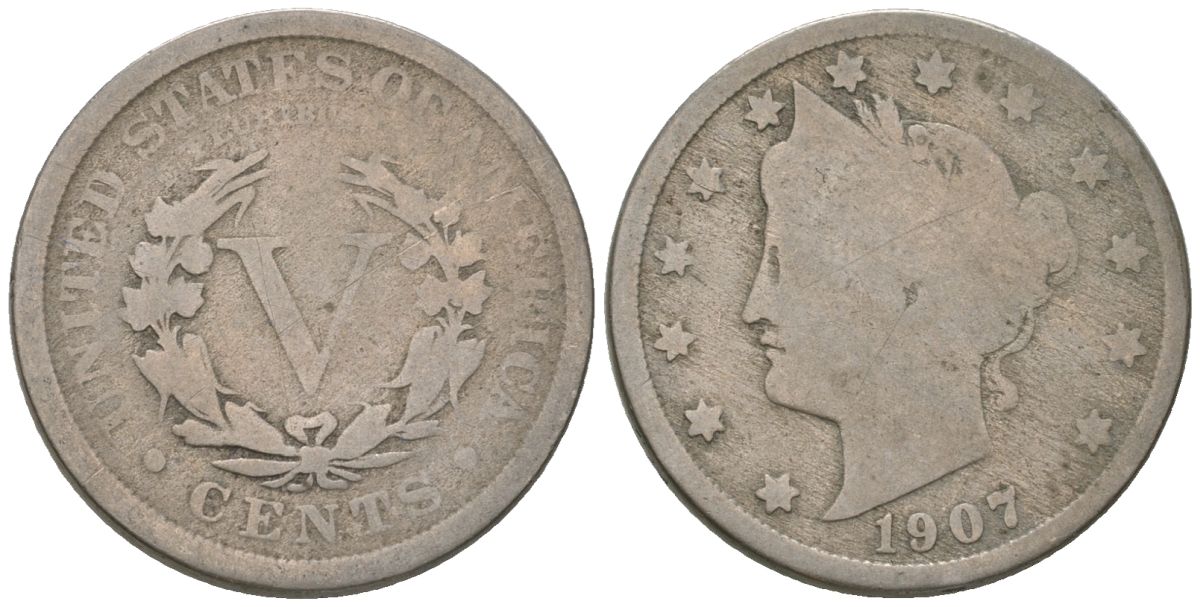 США 5 центов 1907 голова свободы KM 112 медно-никель 3336-222