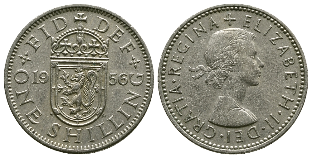 Великобритания 1 шиллинг 1956 Елизавета II (1952-2022), Шотландский герб KM 905, Spink 4148 медно-никель 4384-624