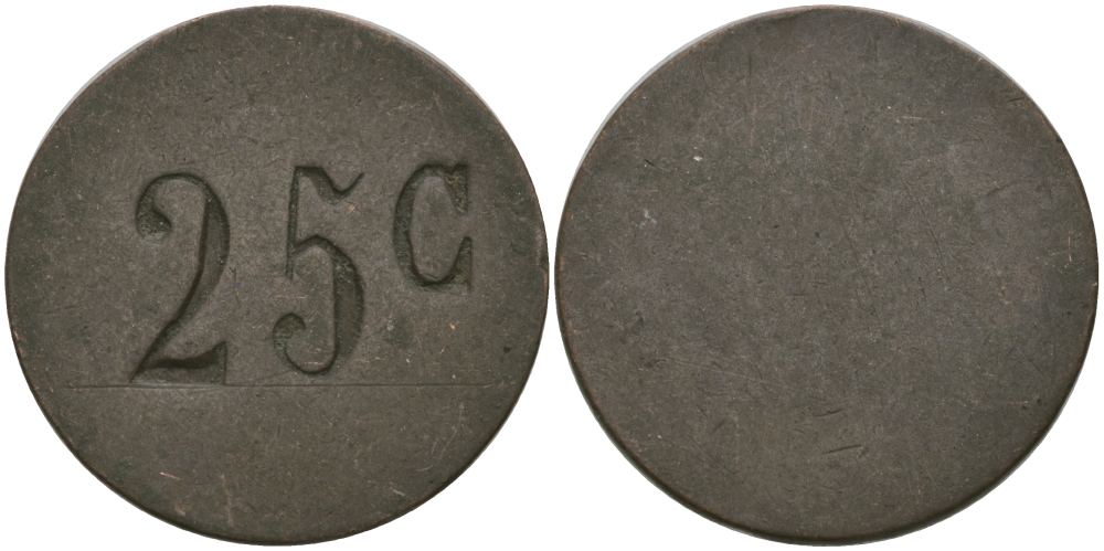 ФРАНЦИЯ 25 САНТИМОВ ND ПЛАТЕЖНЫЙ ЖЕТОН НАЧАЛА XX ВЕКА, ОДНОСТОРОННИЙ ЧЕКАН, ДИАМЕТР 21,5 ММ. медь 99-536