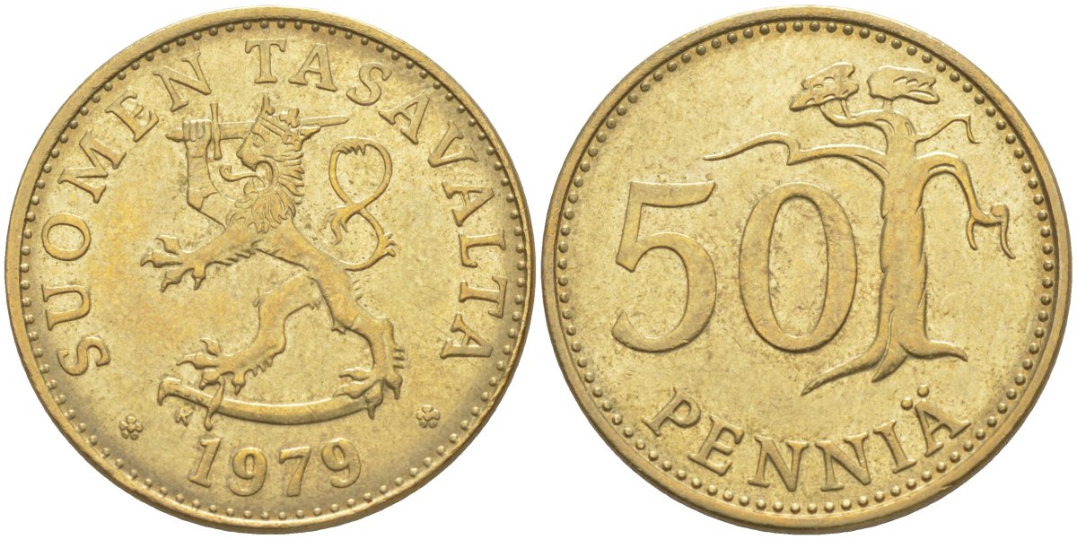 Финляндия 50 пенни 1979 К KM 48 алюминиевая бронза 219-1215
