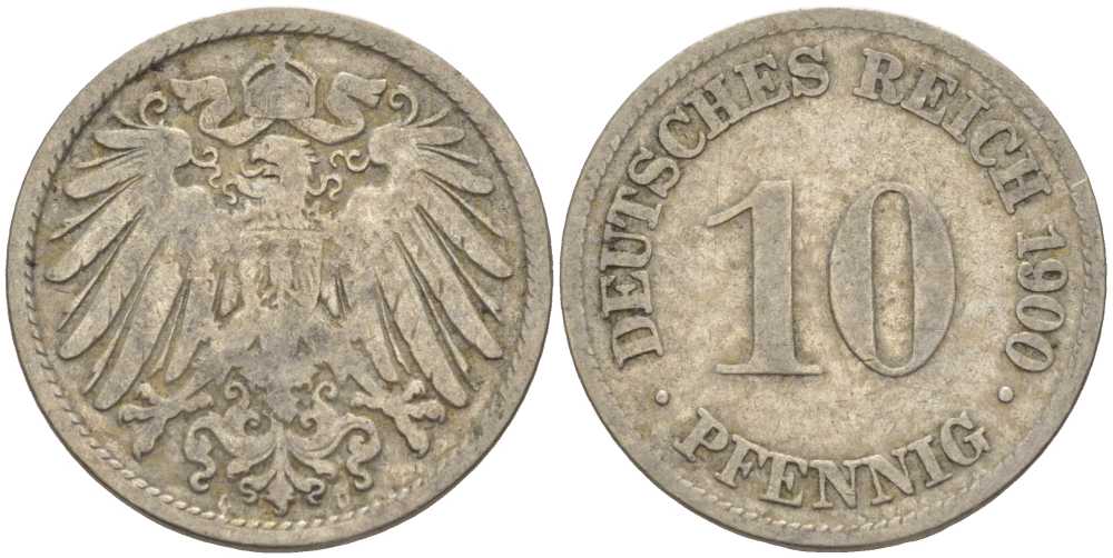 Германия 10 пфеннигов 1900 D KM 12, J. 13 медно-никель 4401-1135