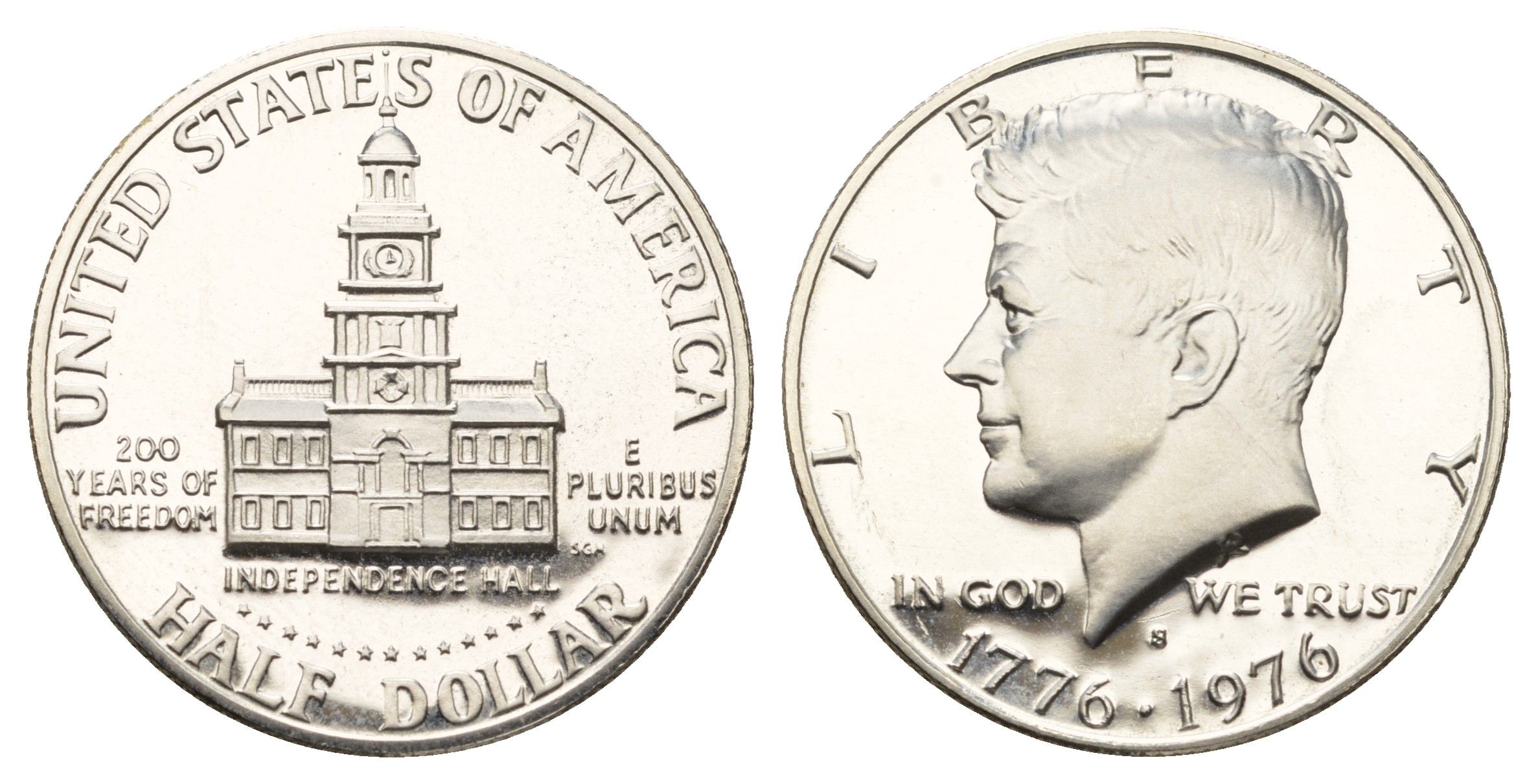 США 1/2 доллара (50 центов) 1976 S, 200 лет независимости, Джон Кеннеди KM 205a серебро PROOF 1526-743