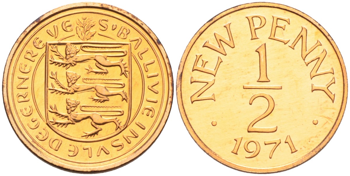 Гернси 1/2 пенни 1971 Елизавета II (1952-2022), герб KM 20 бронза PROOF 4580-864