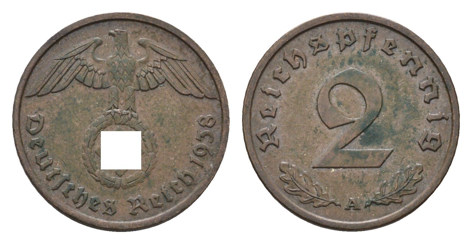 Германия 2 рейхспфеннига 1938 A KM 90, J. 362 бронза 4685-428