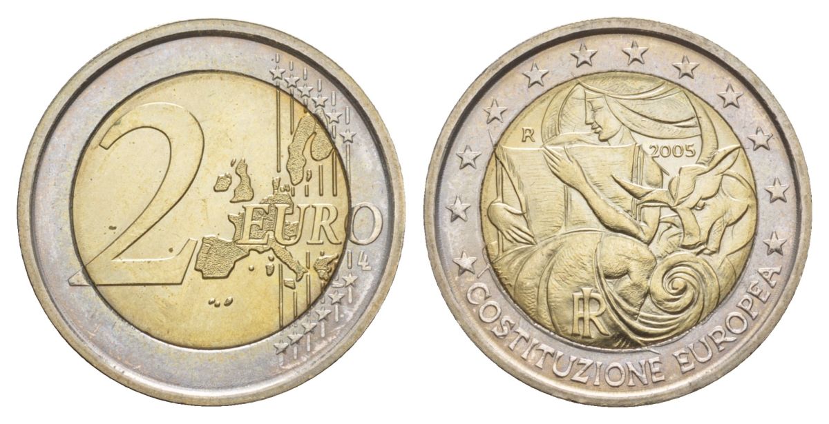 Италия 2 евро 2005 1 год с момента подписания европейской Конституции KM 245 биметалл UNC 4633-1043