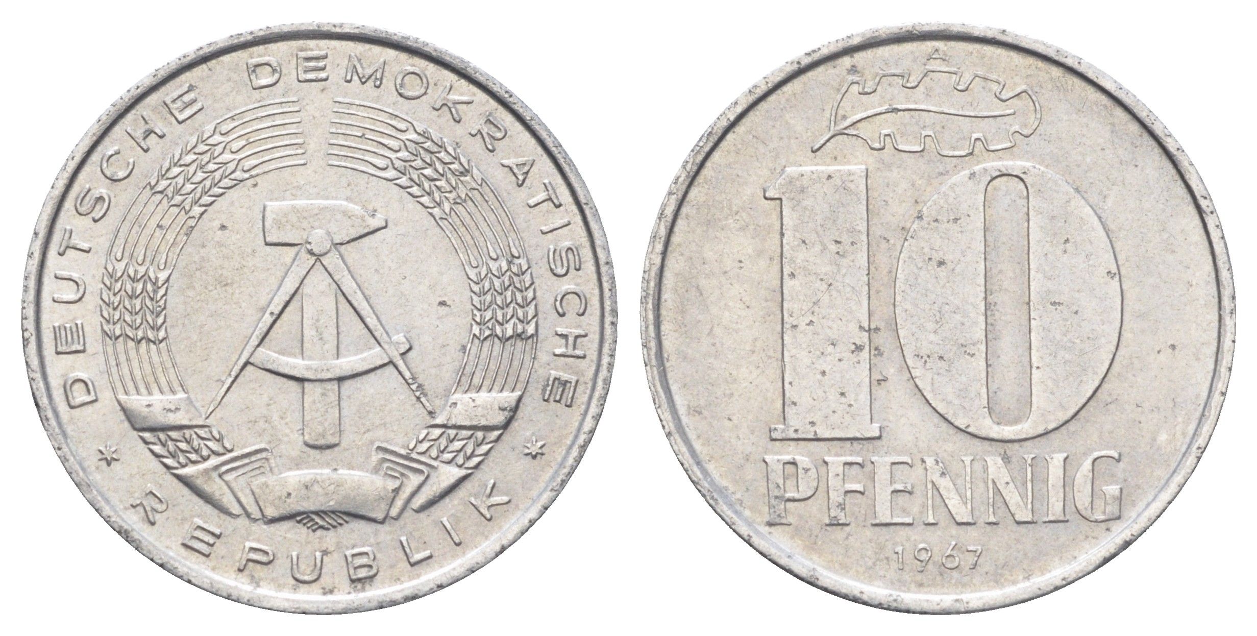 ГДР 10 пфеннигов 1967 A KM 10 алюминий 4697-627