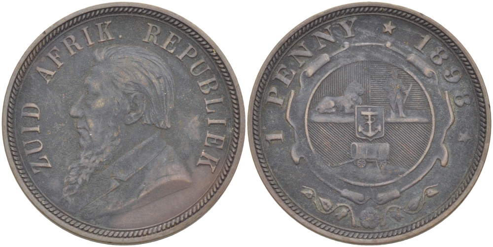 Южно-Африканская Республика, Трансвааль 1 пенни 1898 Пауль Крюгер KM 2 медь 180-932