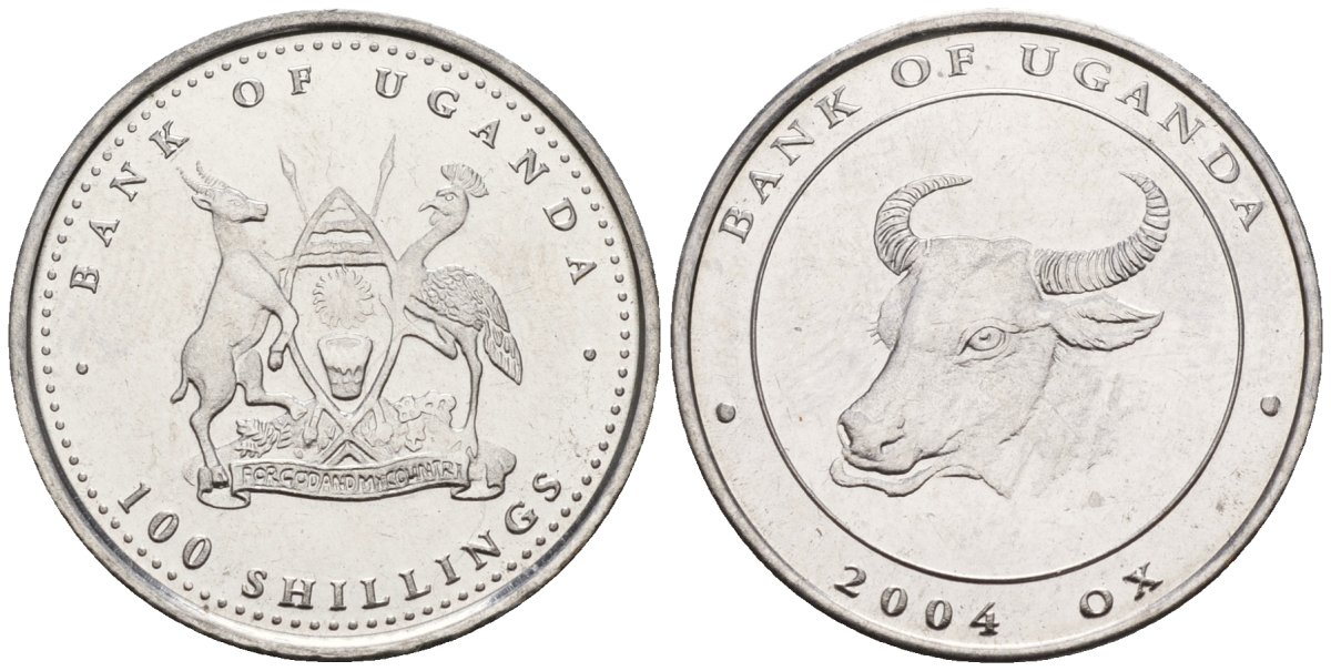 Уганда 100 шиллингов 2004 серия лунный календарь, год быка KM 135 сталь UNC M58-06