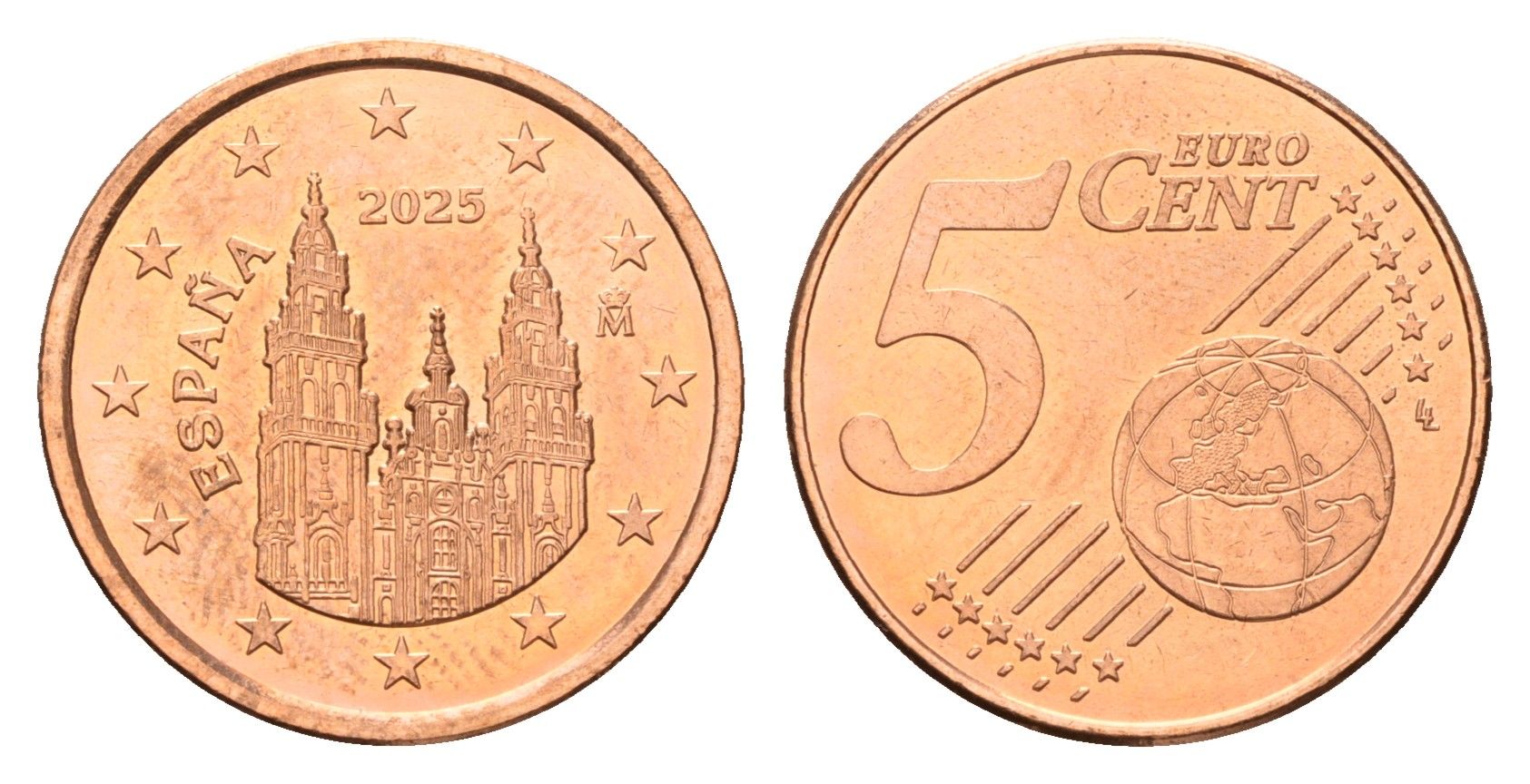 Испания 5 евроцентов 2025 тираж 2.500 экземпляров KM 1146 сталь плакированная медью BU 4174-1012