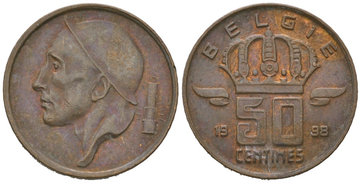 Бельгия 50 сантимов 1998 Belgie, Бодуэн I (1951-1993) KM 149.1 бронза aUNC 4621-542