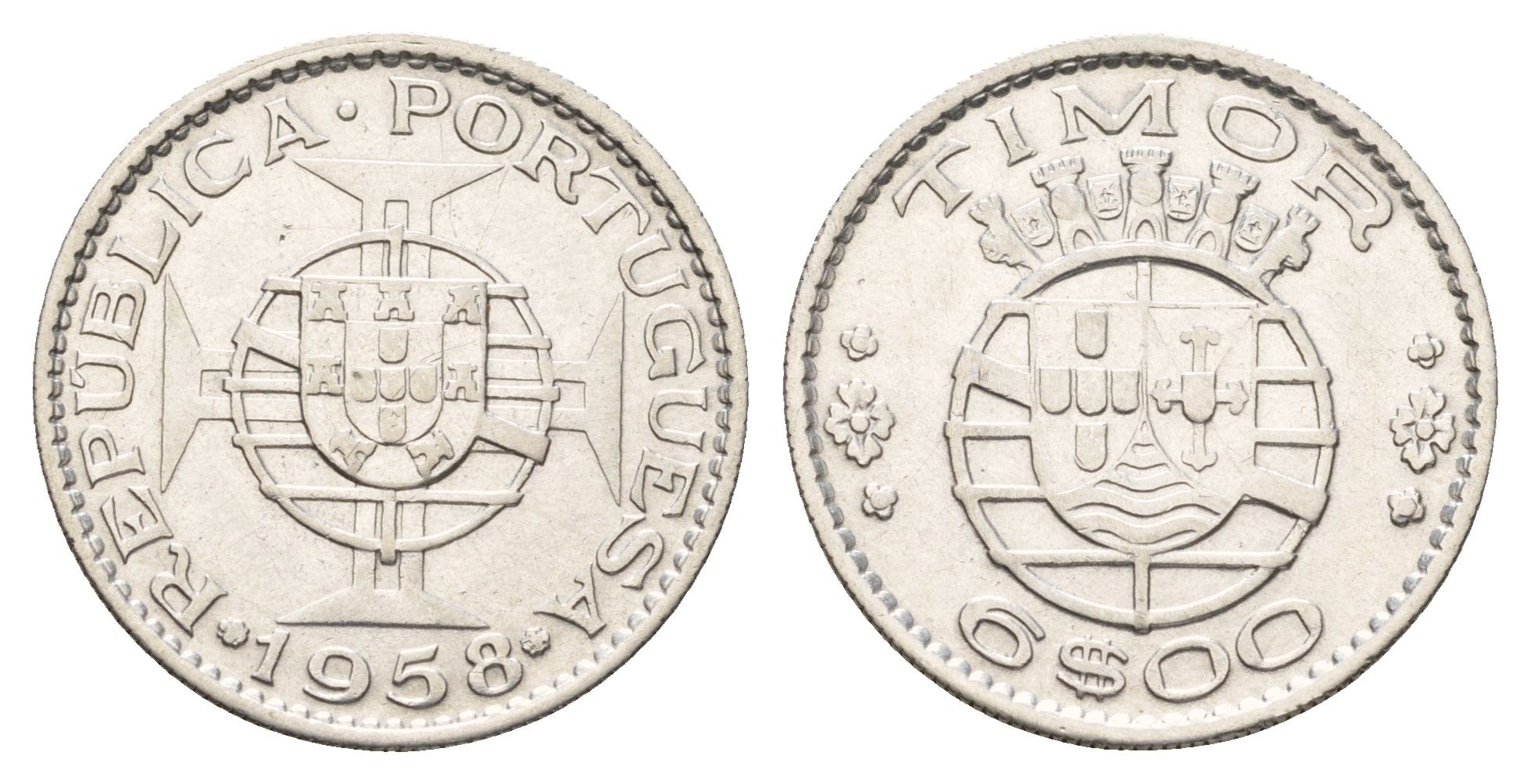 Португальский Тимор 6 эскудо 1958 год-тип KM 15 серебро 4671-825