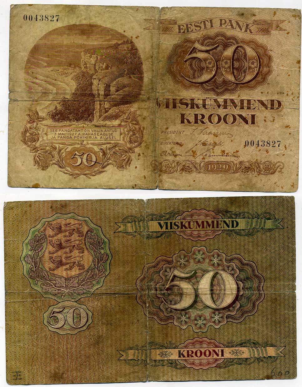 Эстония 50 крон 1929 Pick 65a бумага 8617-8-1-2