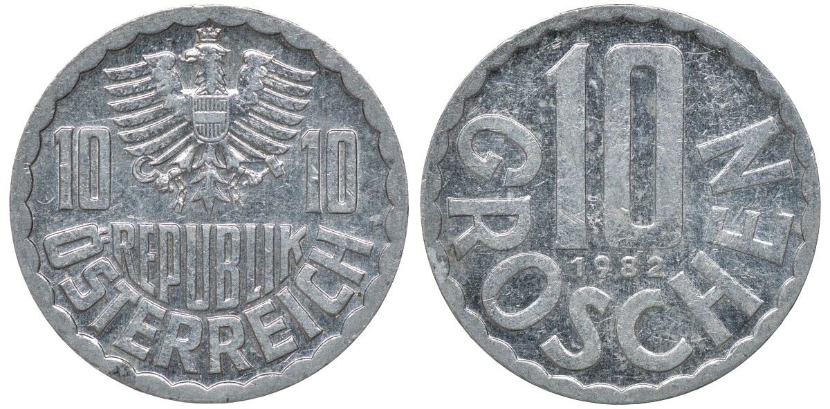 АВСТРИЯ 10 ГРОШЕЙ 1982 KM 2878 алюминий 72-1347