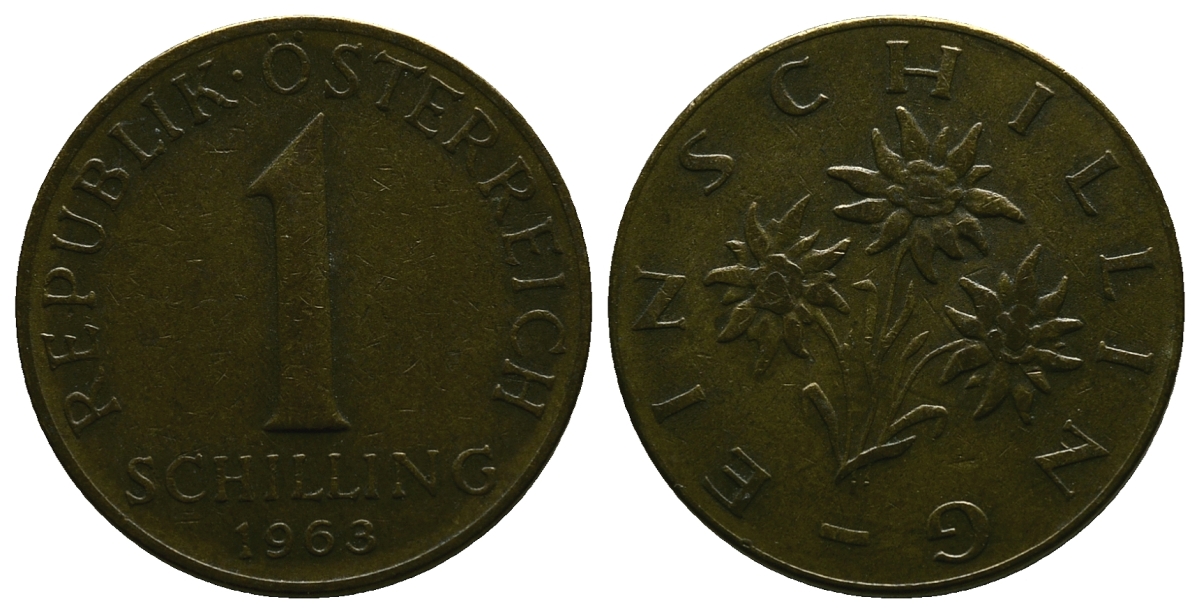 АВСТРИЯ 1 ШИЛЛИНГ 1963 KM 2886 алюминиевая бронза 4384-1137