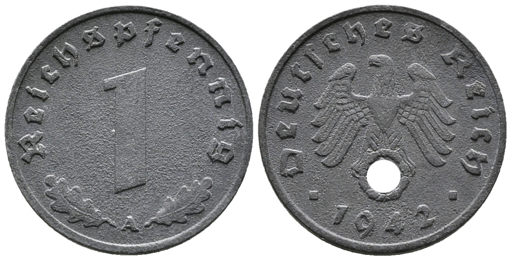 ГЕРМАНИЯ 1 РЕЙХСПФЕННИГ 1942 A KM 97, J. 369 цинк 39-1214