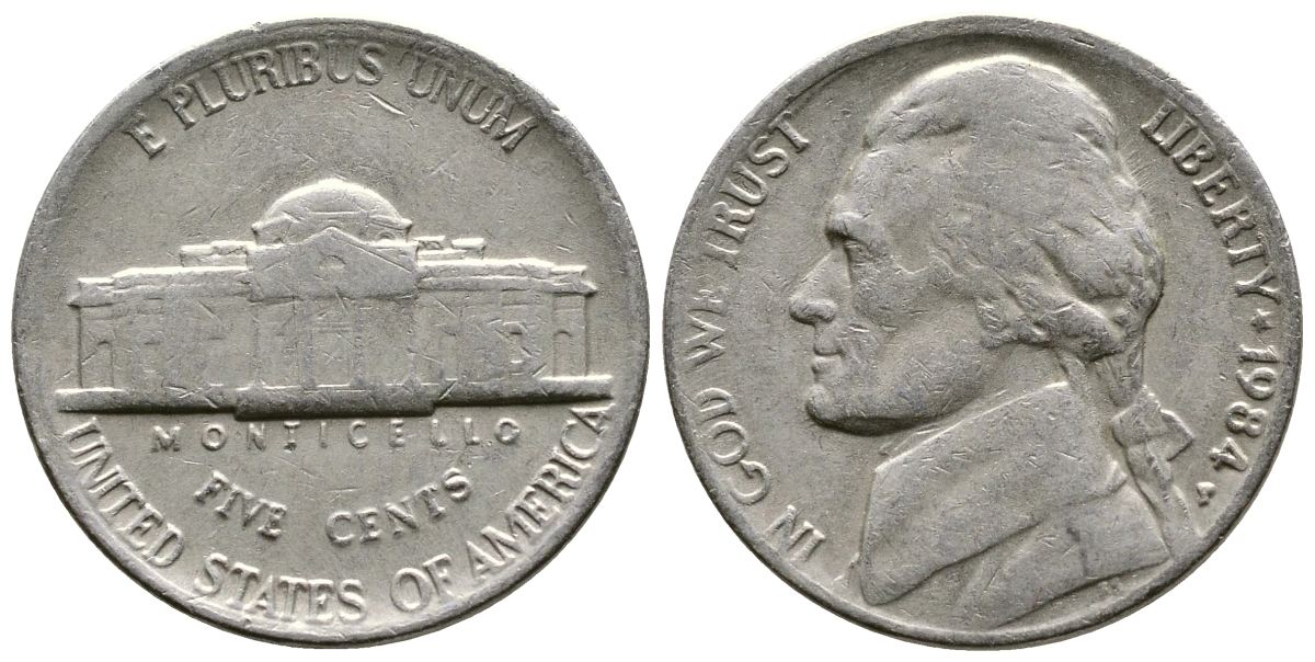 США 5 ЦЕНТОВ 1984 P, ДЖЕФФЕРСОН KM А192 медно-никель 25-1631