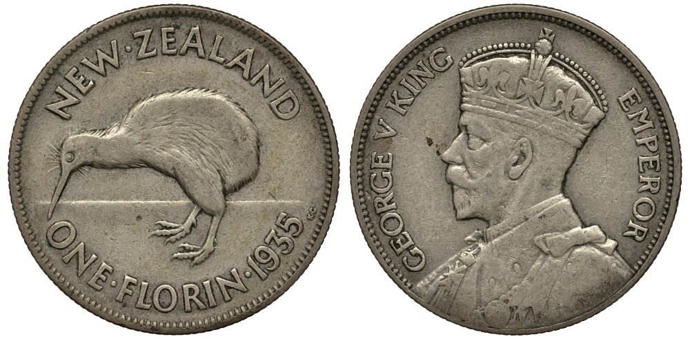 Новая Зеландия 1 флорин 1935 Георг V (1910-1936), Киви KM 4 серебро 272-1413