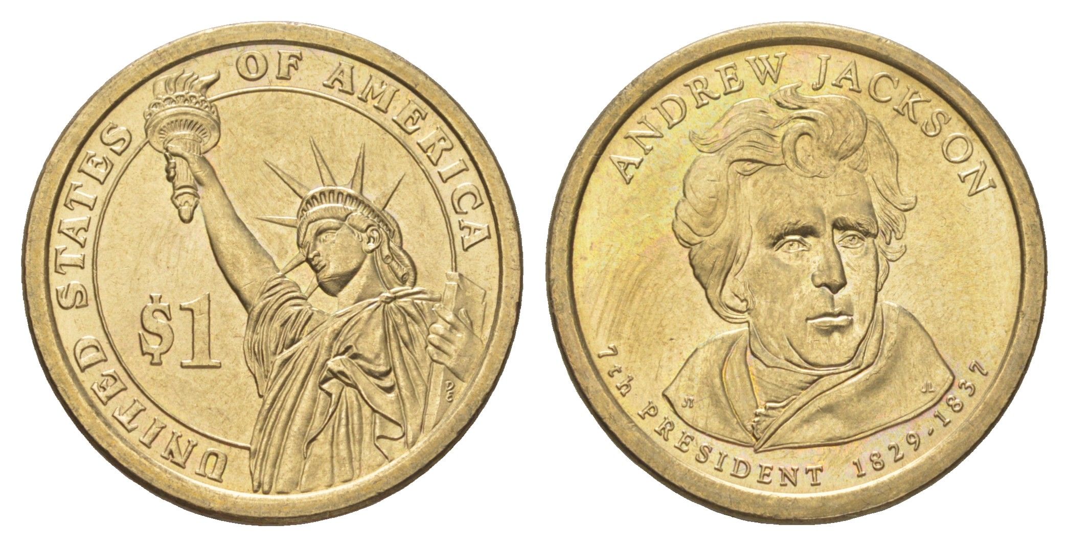 США 1 доллар 2008 P, Президент США - Эндрю Джексон (1829-1837) KM 428 медь с марганцево-латунным покрытием UNC 4629-242