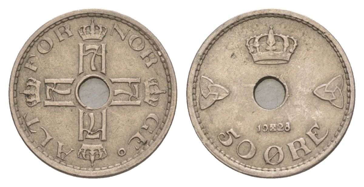 Норвегия 50 эре 1928 Хокон VII (1905-1957) KM 386 медно-никель 4635-353