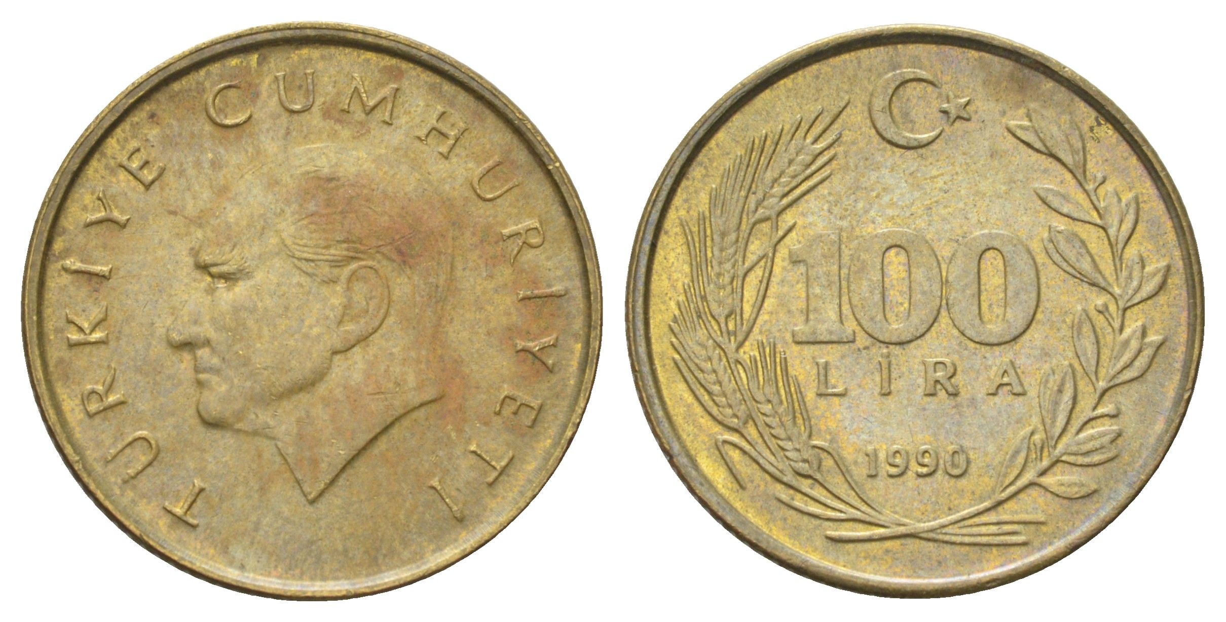 Турция 100 лир 1990 Кемаль Ататюрк KM 988 алюминиевая бронза 4702-618