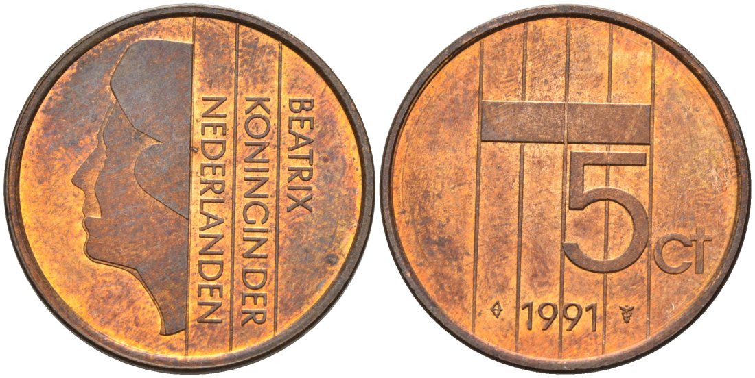 Нидерланды 5 центов 1991 Беатрикс (1980-2013) KM 202 бронза 4573-426