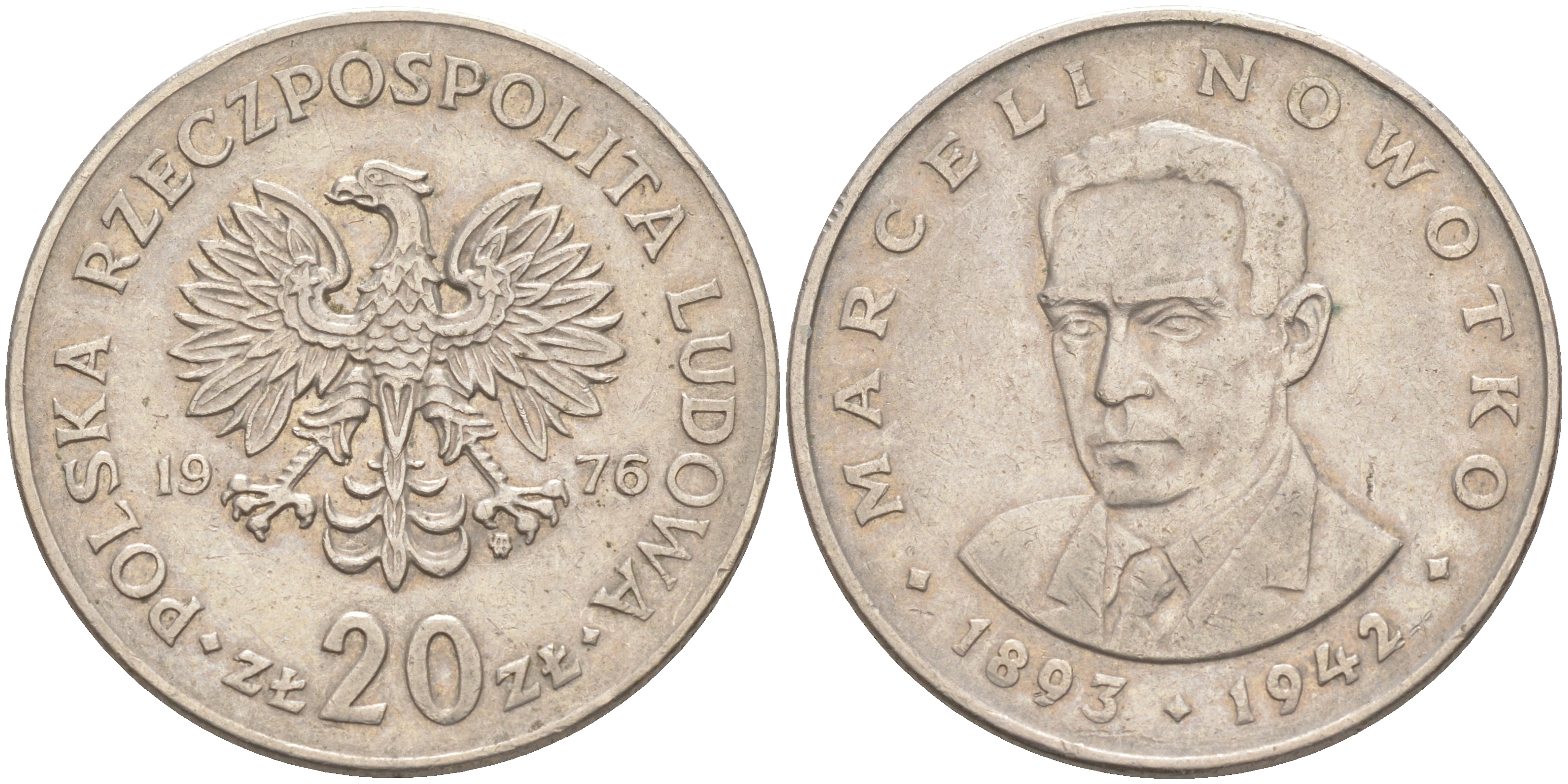 Польша 20 злотых 1976 MW, Марцелий Новотко KM 69, Parchimowicz 246c медно-никель 4111-321