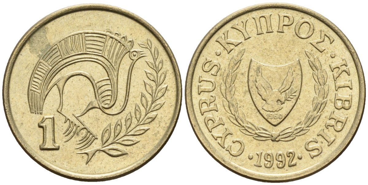 Кипр 1 цент 1992 KM 53.3 никель латунь 4174-1142