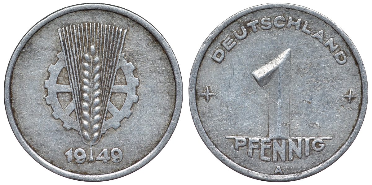 ГДР 1 пфенниг 1949 A KM 1 алюминий 4118-1025