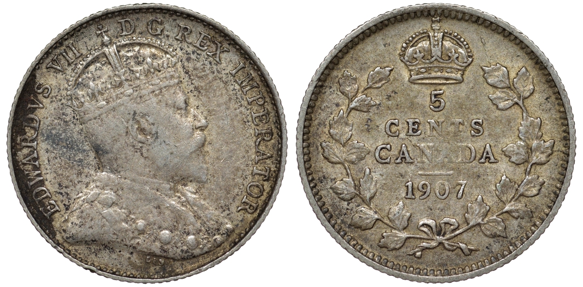 Канада 5 центов 1907 Эдуард VII (1901-1910) KM 13 серебро 4588-753