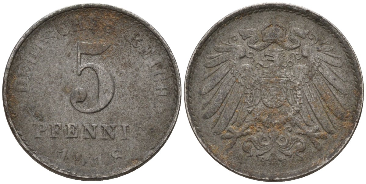 Германия 5 пфеннигов 1918 A KM 19, J. 297 железо 4151-569