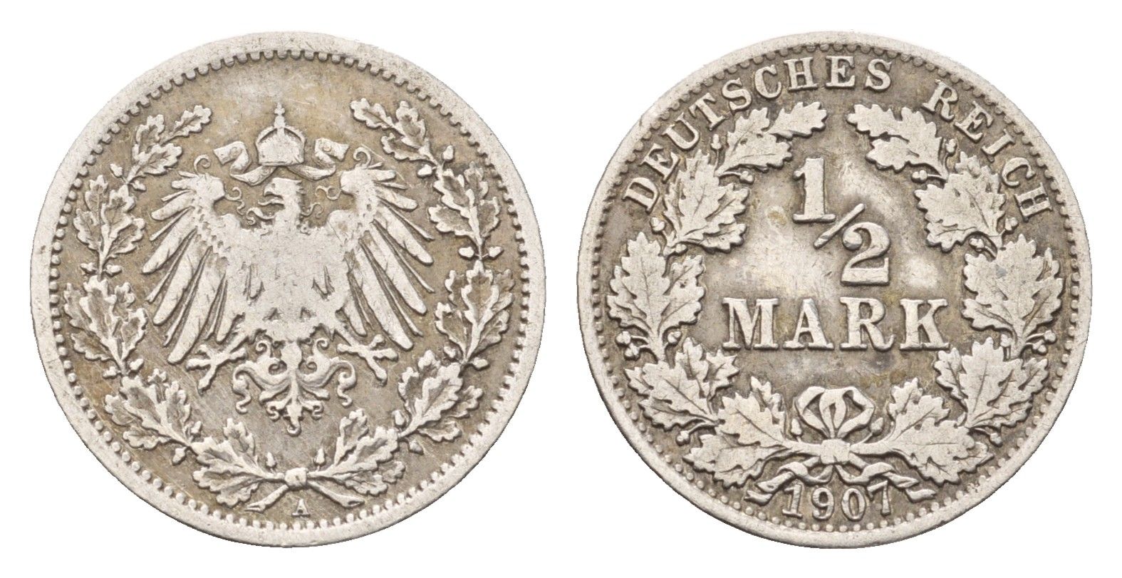 Германия 1/2 марки 1907 A KM 14, J. 17 серебро 4164-321