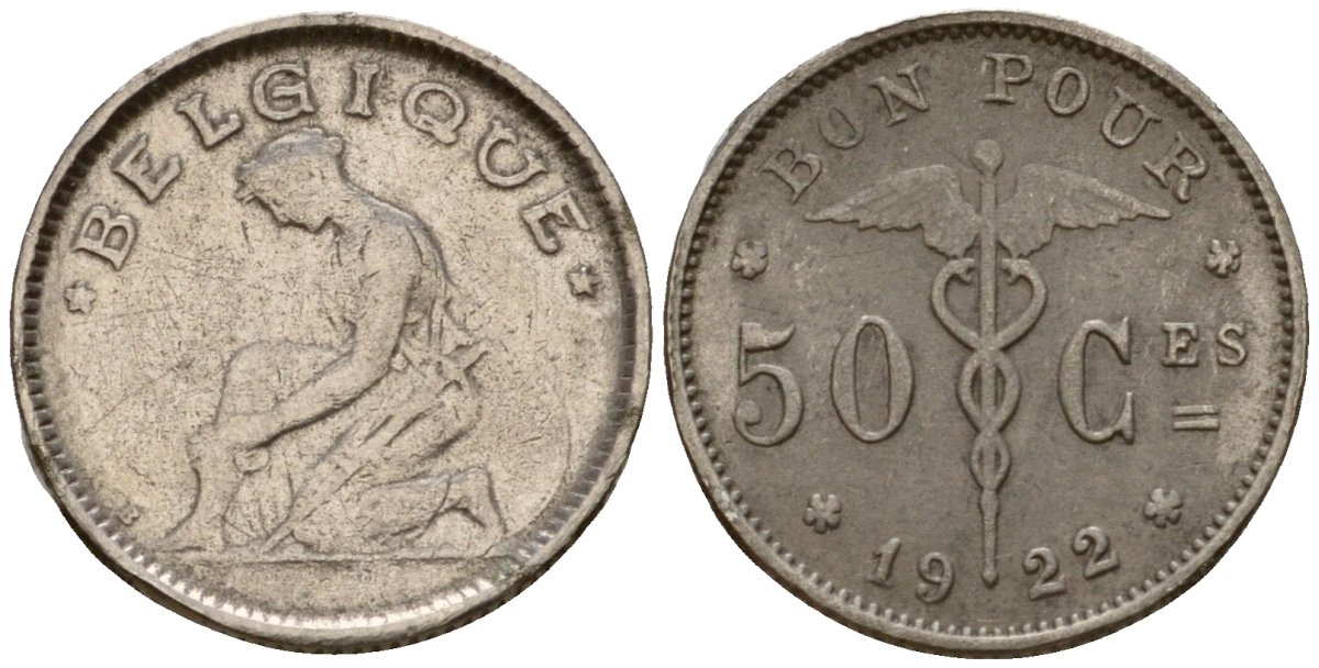 Бельгия 50 сантимов 1922 Belgique, Альберт I (1910-1934) KM 87 никель 67-1131
