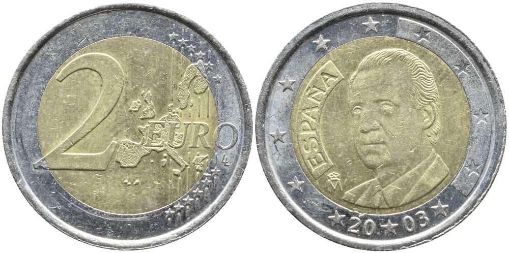 ИСПАНИЯ 2 ЕВРО 2003 KM 1047 биметалл 93-546