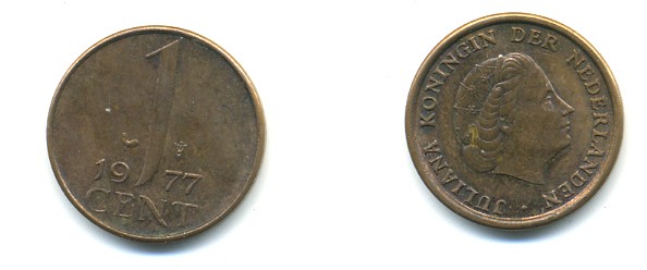 НИДЕРЛАНДЫ 1 ЦЕНТ 1977 ЮЛИАНА KM 180 бронза 80-967