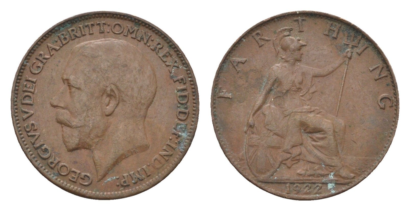 Великобритания 1 фартинг 1922 Георг V (1910-1936) KM 808.2, Spink 4060 бронза 4664-253