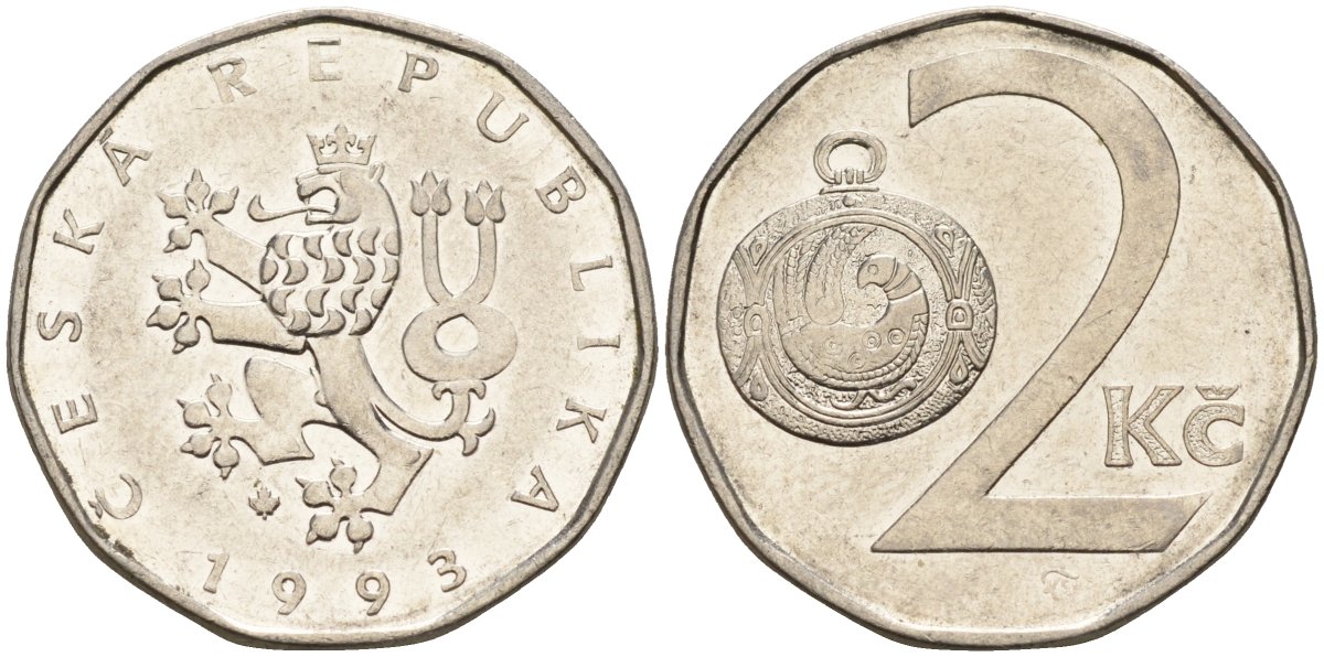 Чехия 2 кроны 1993 KM 9 сталь плакированная никелем 4156-151