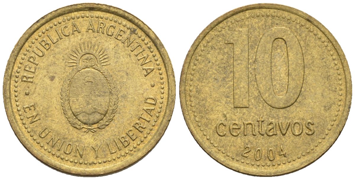 Аргентина 10 сентаво 2004 KM 107, CJ 3, Schon 110 алюминиевая бронза 4609-1253