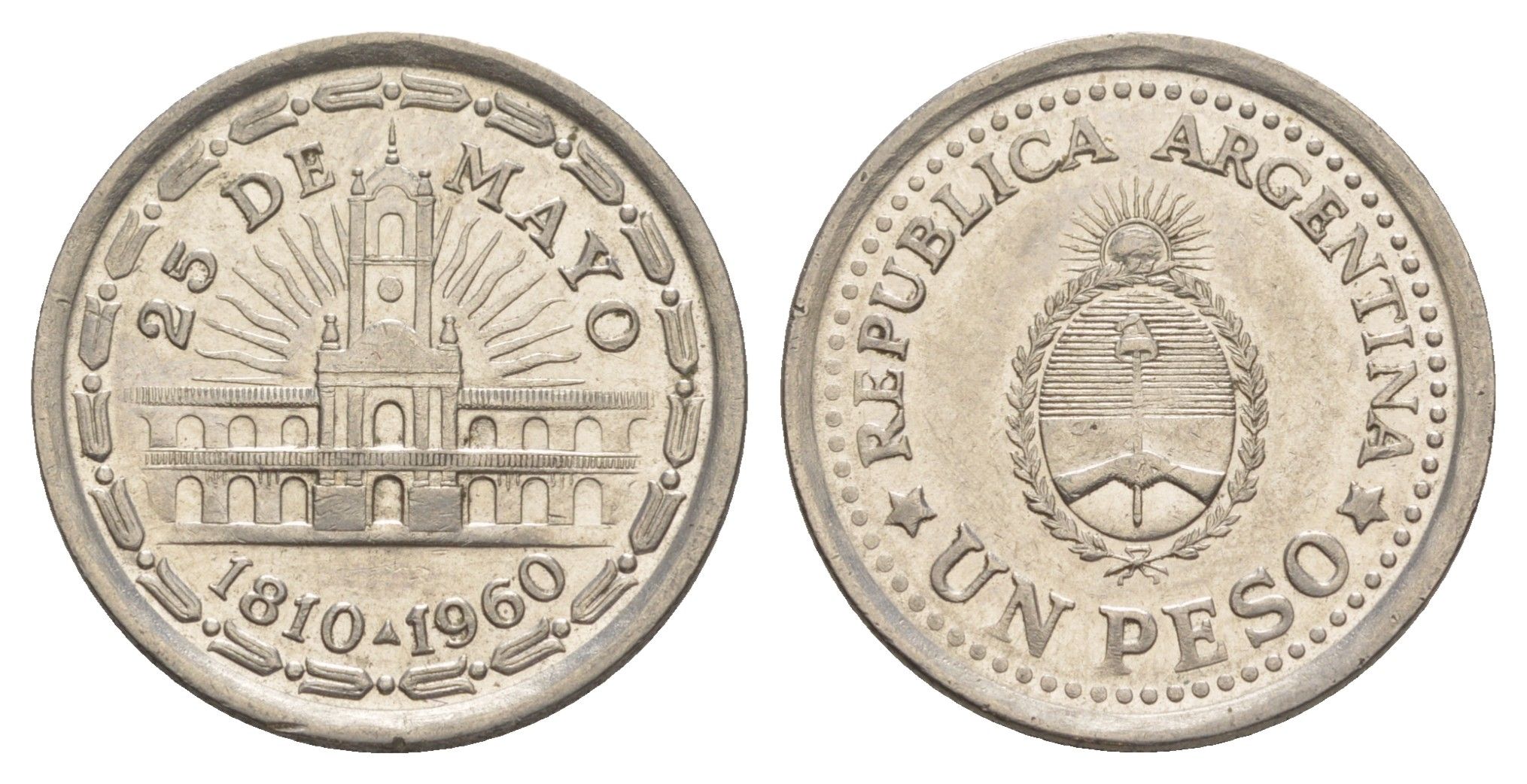 Аргентина 1 песо 1960 150 лет свержению Испанского Вице-короля KM 58 сталь плакированная никелем 4637-333