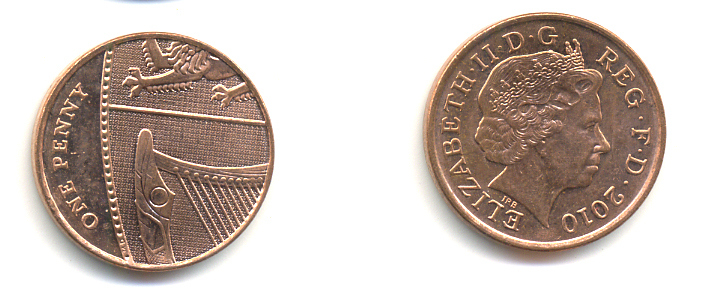 Великобритания 1 пенни 2010 Елизавета II (1952-2022) KM 1107, Spink B6 сталь плакированная медью 177-1229