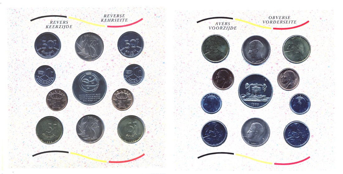 Бельгия набор из 10 монет + жетон монетного двора 1989 Belgie-Belgique, королевский монетный двор Бельгии, в оригинальном буклете, в запайке KM MS 1 ВUNC 2-6-3-05