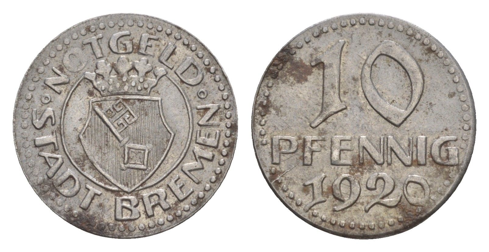 Бремен 10 пфеннигов 1920 Funck 58.1, Men05 3609.1 железо 4636-923
